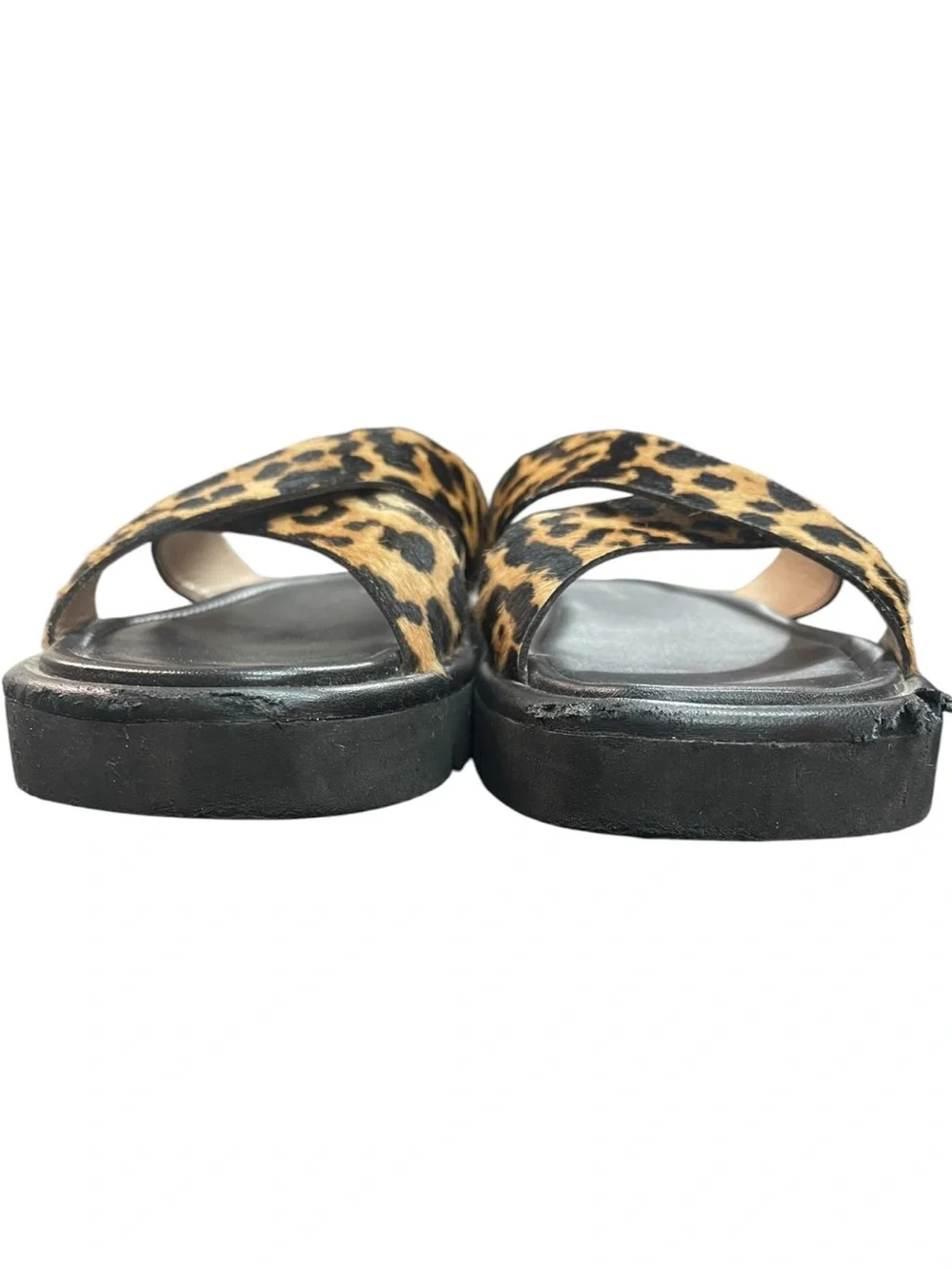 Stuart Weitzman Elodie Leopard Print Cross Lug Slide Sandals Black